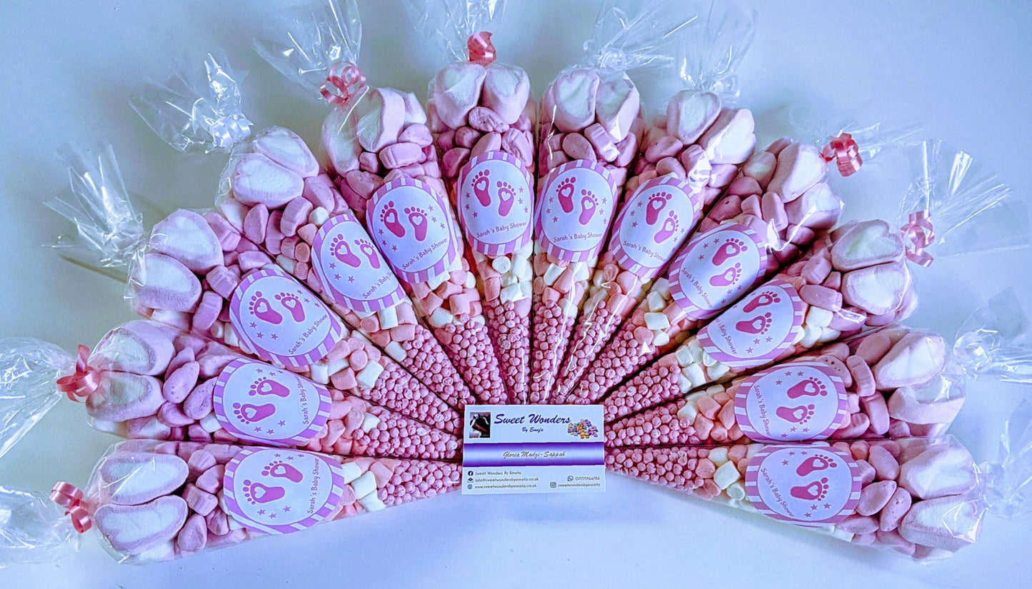 Deluxe Pretty Pink Themed Sweet Cones - Party Favours, Party Bags, Christening, Birthday Party, Treats, Favour Bags, Wedding favour, Baby Shower